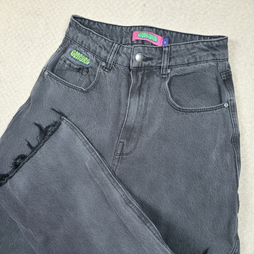 Empyre Tori Jeans Women 0 High Rise Wide Leg Skater Carpenter Grunge Faded Black